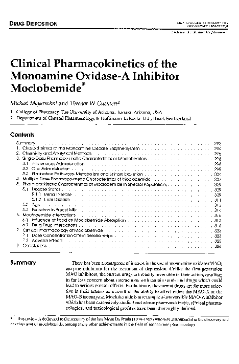 (PDF) Clinical Pharmacokinetics of the Monoamine Oxidase-A Inhibitor ...
