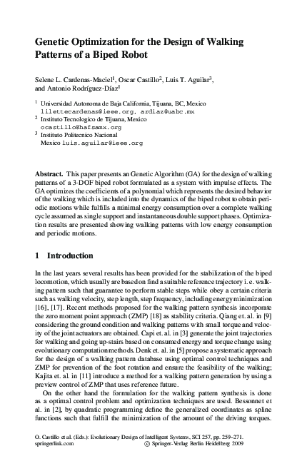 (PDF) Genetic Optimization for the Design of Walking Patterns of a ...