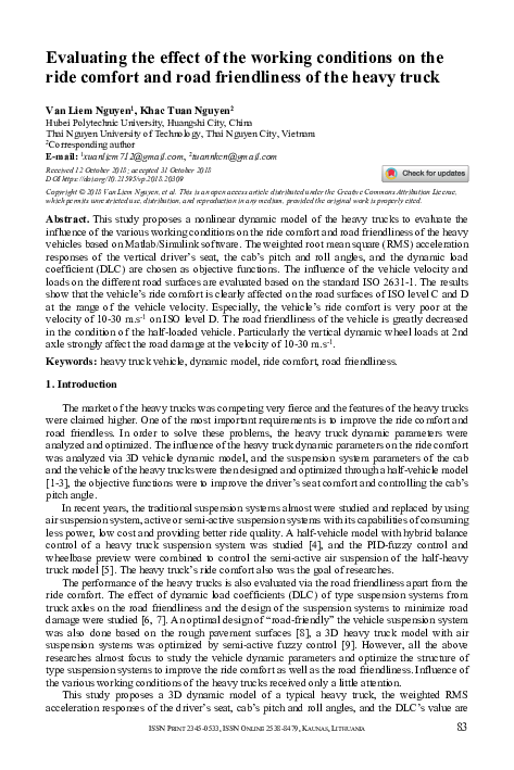 (PDF) Evaluating the effect of the working conditions on the ride ...