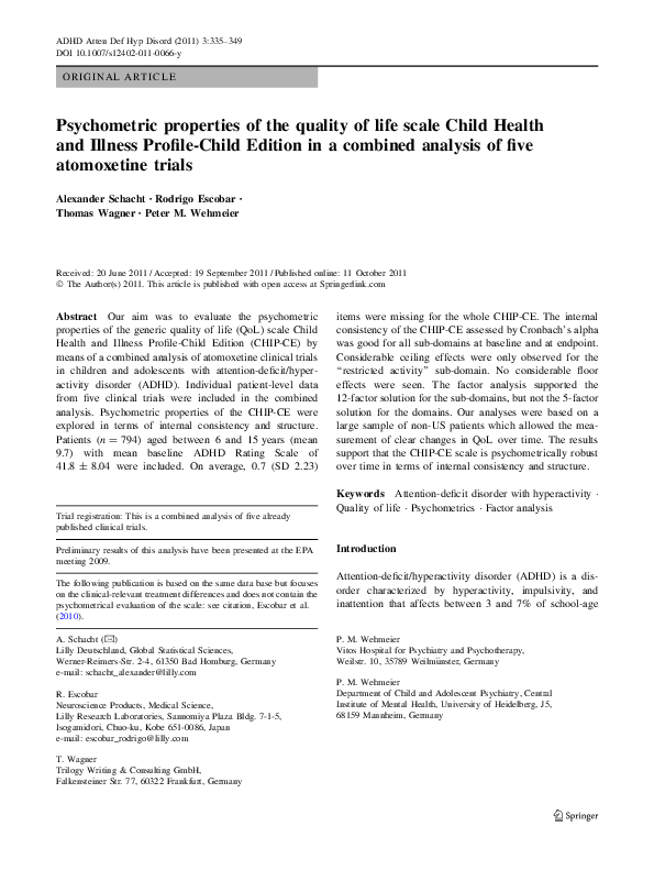 (PDF) Psychometric properties of the quality of life scale Child Health ...