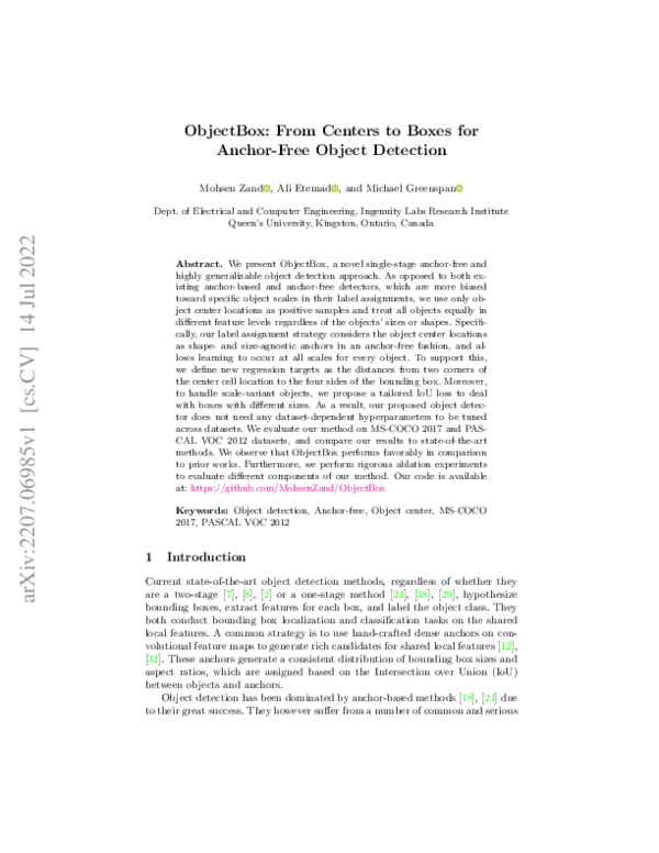(PDF) ObjectBox: From Centers to Boxes for Anchor-Free Object Detection