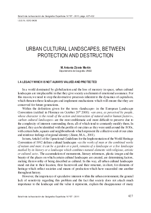 (PDF) Urban cultural landscapes, between protection and destruction