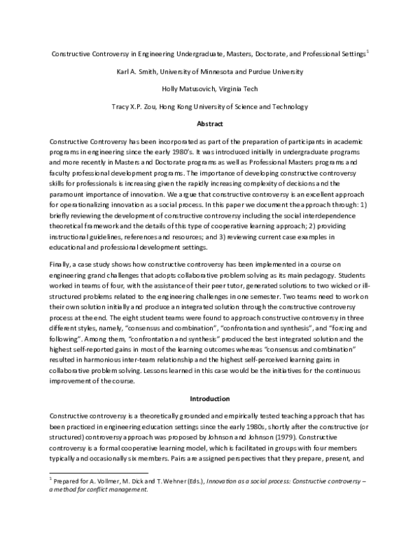 (PDF) Constructive Controversy in Engineering Undergraduate, Masters ...