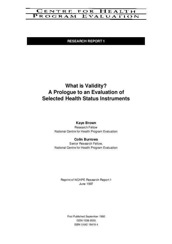 (PDF) What is validity? a prologue to an evaluation of selected health ...