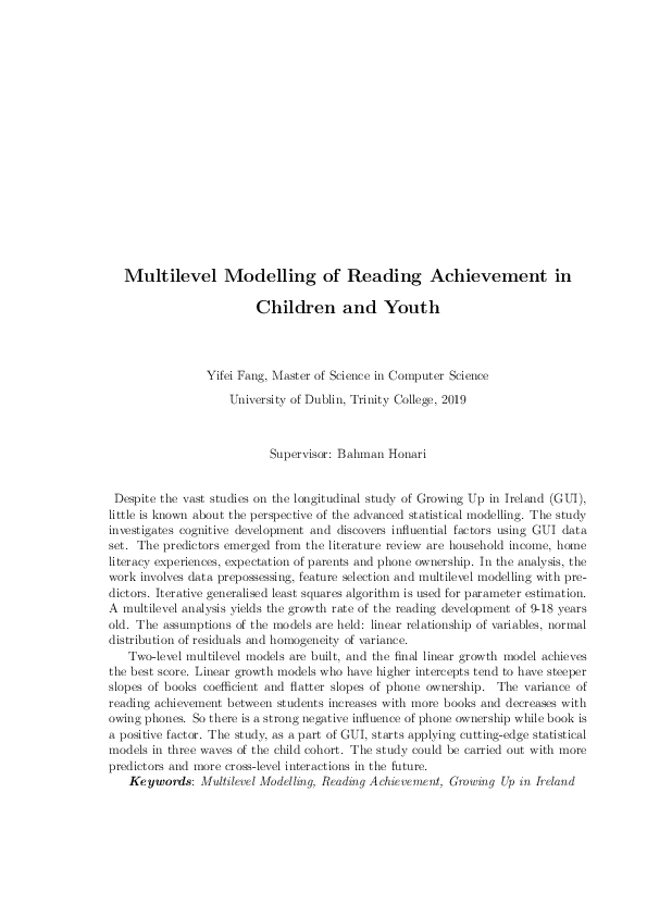 (PDF) Multilevel Modelling of Reading Achievement in Children and Youth