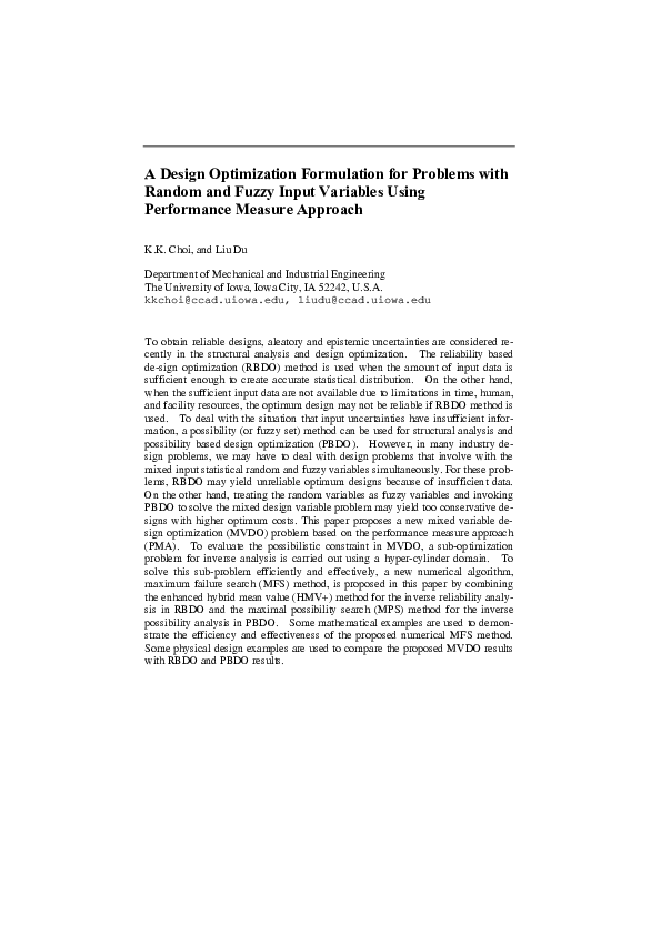 (PDF) A Design Optimization Formulation for Problems with Random and ...