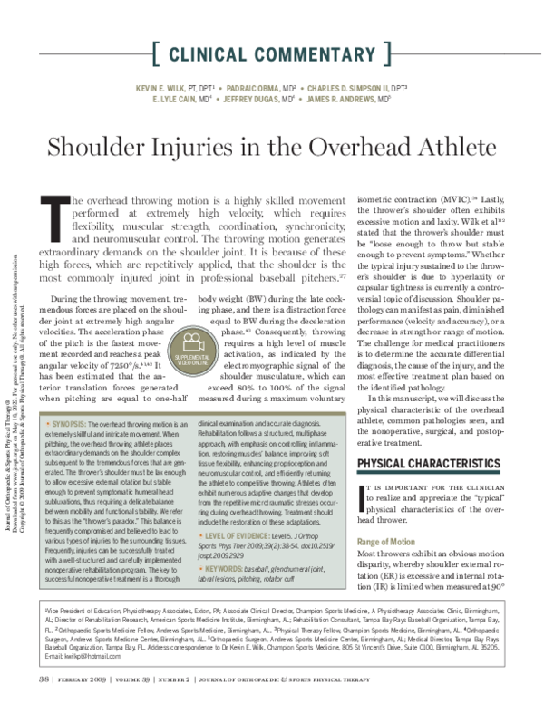 (PDF) Shoulder Injuries in the Overhead Athlete