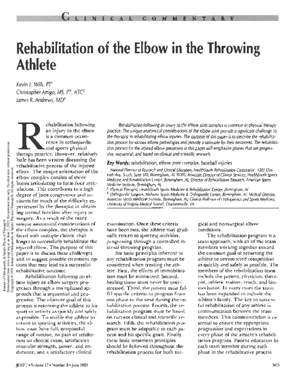 (PDF) Elbow Rehabilitation for Throwing Athletes