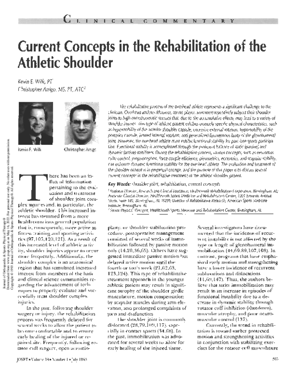 (PDF) Current Concepts in the Rehabilitation of the Athletic Shoulder