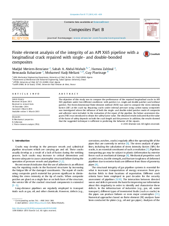 (PDF) Finite element analysis of the integrity of an API X65 pipeline ...