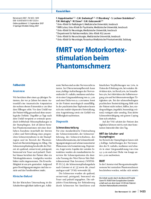 (PDF) fMRT vor Motorkortexstimulation beim Phantomschmerz