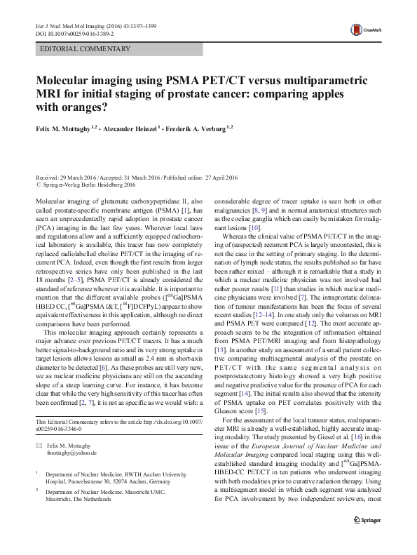 (PDF) Molecular imaging using PSMA PET/CT versus multiparametric MRI ...