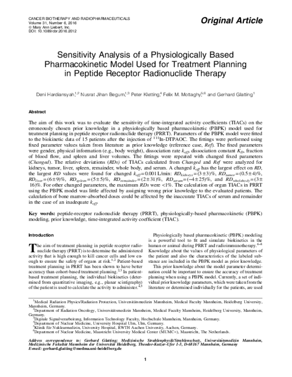 (PDF) Sensitivity Analysis of a Physiologically Based Pharmacokinetic ...