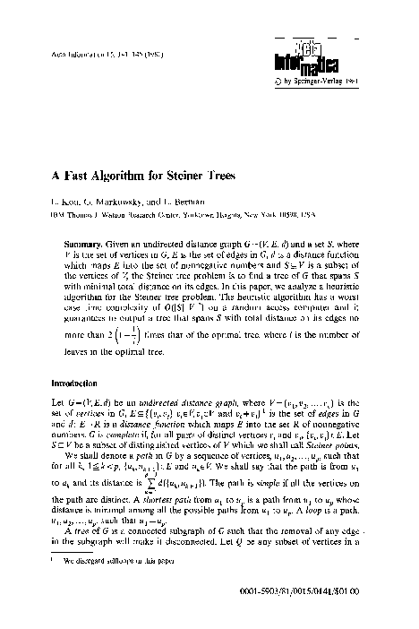 (PDF) A fast algorithm for Steiner trees