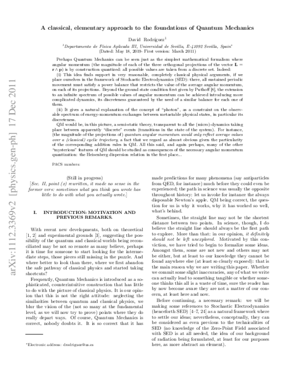(PDF) A classical, elementary approach to the foundations of Quantum ...