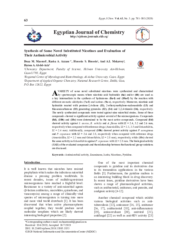 (PDF) Synthesis of Some Novel Substituted Nicotines and Evaluation of ...