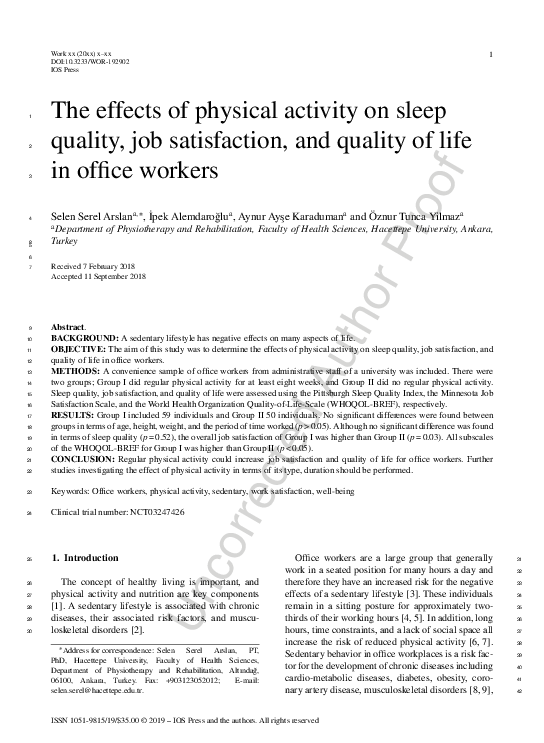 (PDF) The effects of physical activity on sleep quality, job ...