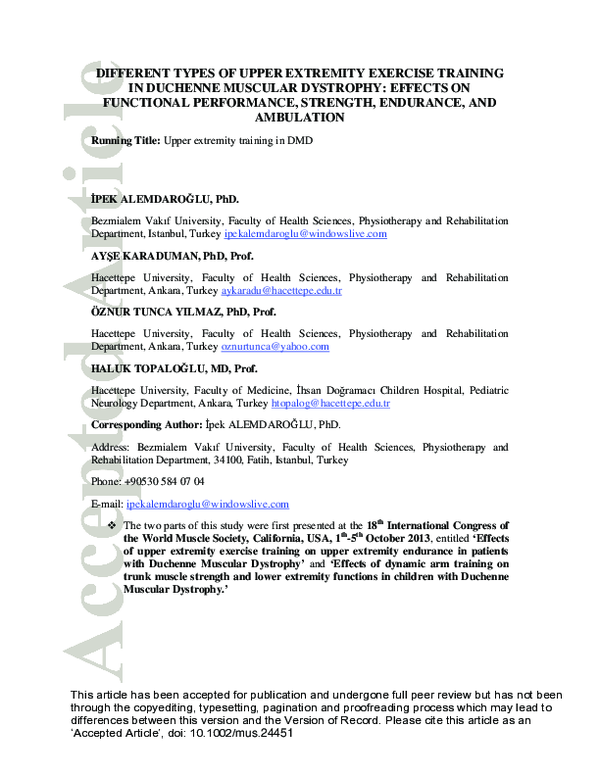 (PDF) Different types of upper extremity exercise training in Duchenne