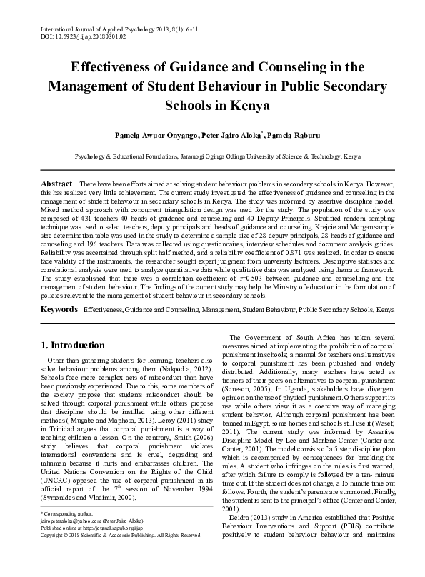 (PDF) Effectiveness of guidance and counseling in the management of ...