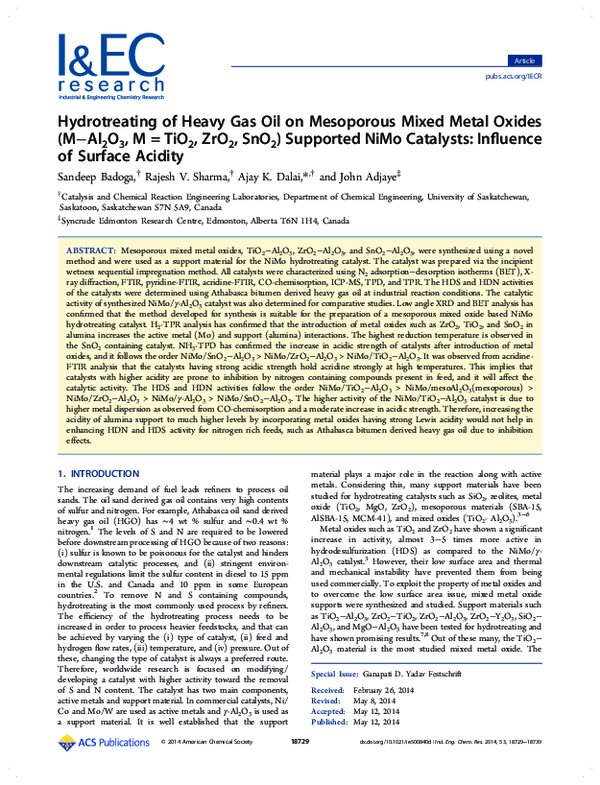 (PDF) Hydrotreating of Heavy Gas Oil on Mesoporous Mixed Metal Oxides ...