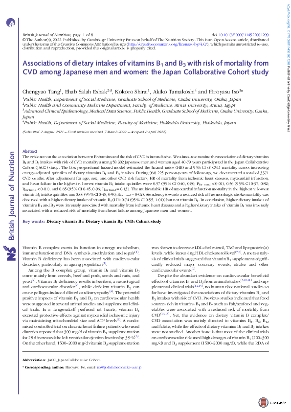 (PDF) Associations of dietary intakes of vitamins B1 and B3 with risk ...