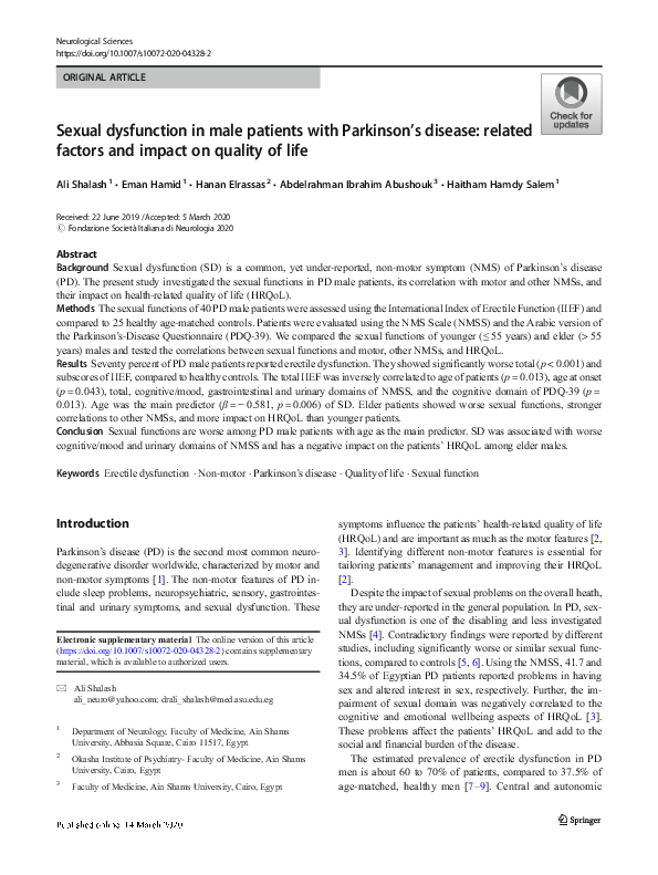 (PDF) Sexual dysfunction in male patients with Parkinson’s disease ...