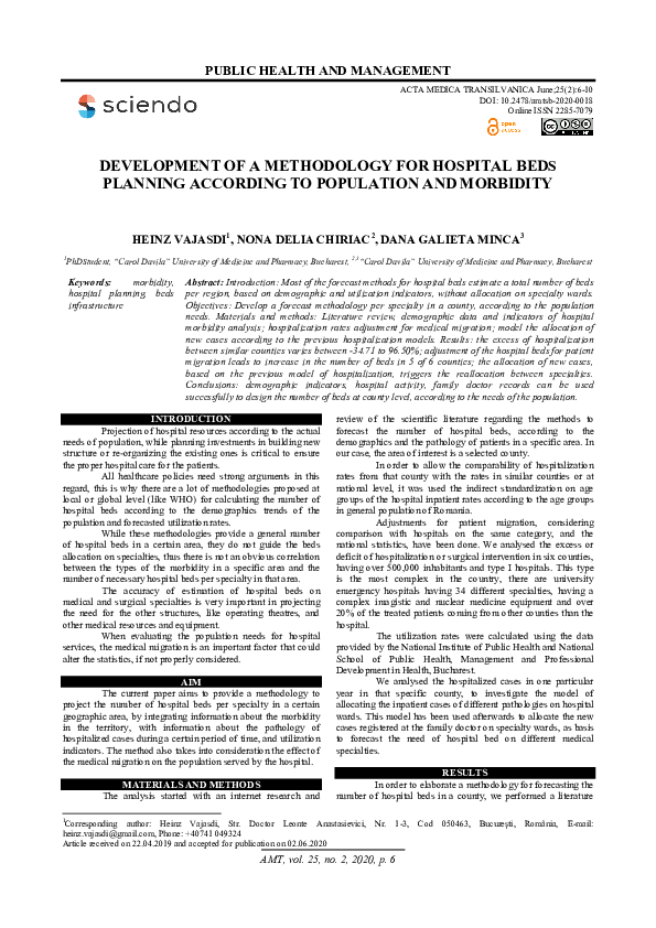 (PDF) Development of a Methodology for Hospital Beds Planning according ...