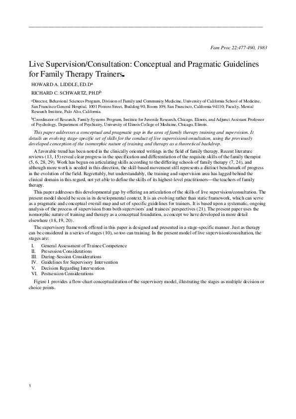 (PDF) Live Supervision/Consultation: Conceptual and Pragmatic ...