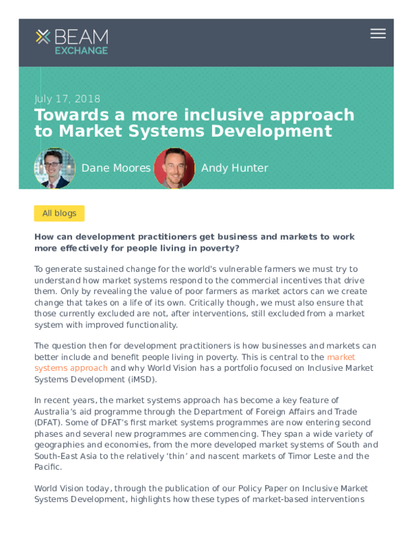 (PDF) Towards a more inclusive approach to Market Systems Development