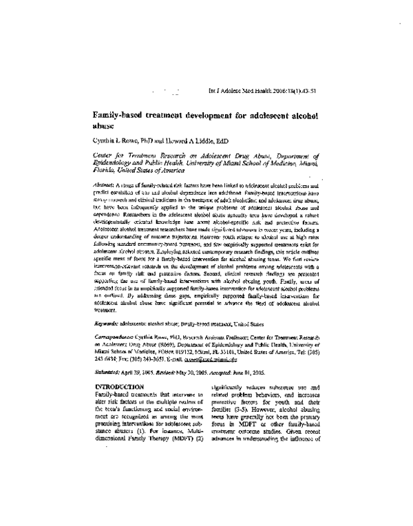 (PDF) Family-based treatment development for adolescent alcohol abuse