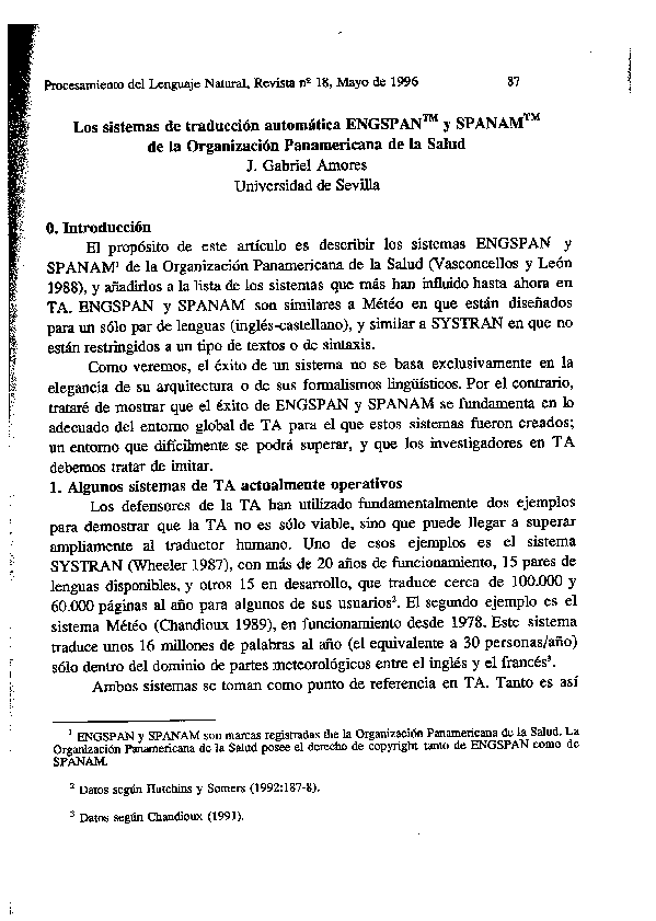 Los sistemas de traducción automática ENGSPAN TM y SPANAM TM de la Organización Panamericana de la Salud