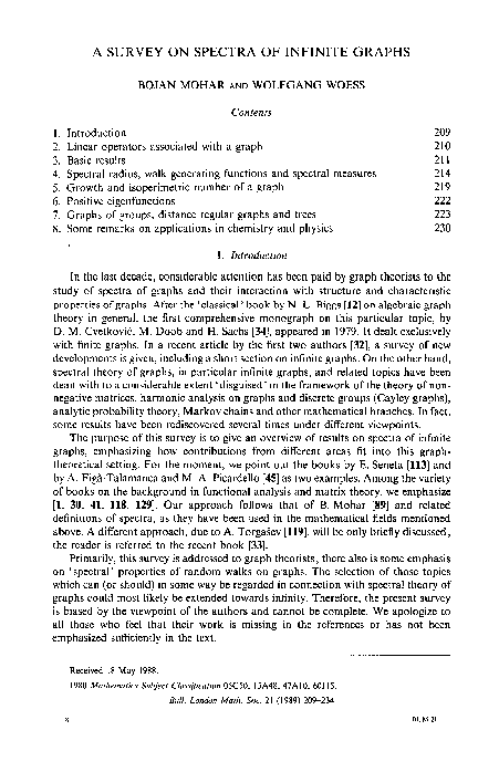 (PDF) A Survey on Spectra of infinite Graphs