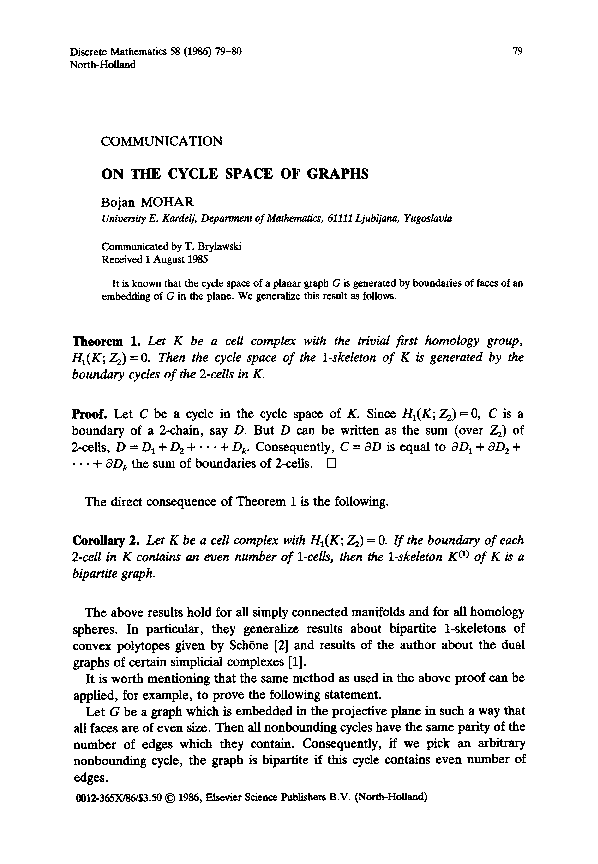 (PDF) On the cycle space of graphs