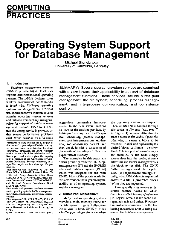 (PDF) Operating system support for database management