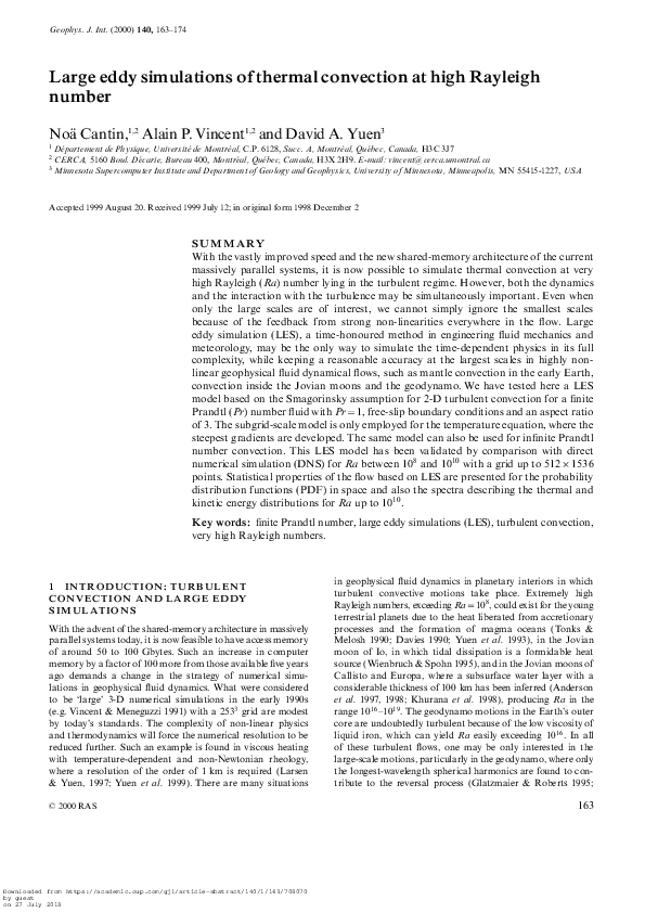 (PDF) Large eddy simulations of thermal convection at high Rayleigh number
