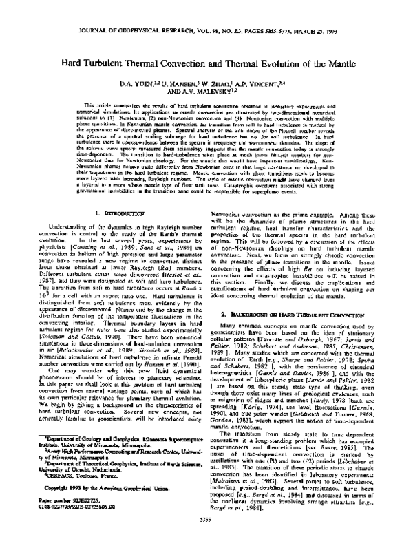 (PDF) Hard turbulent thermal convection and thermal evolution of the mantle
