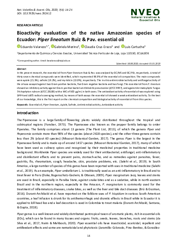 (PDF) Study of the essential oil from native amazonian species of ...