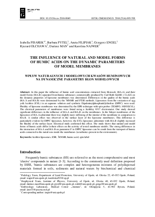 (PDF) The Influence of Natural and Model Forms of Humic Acids on the ...