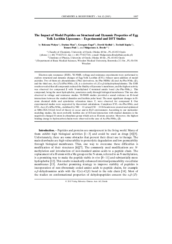 (PDF) The Impact of Model Peptides on Structural and Dynamic Properties