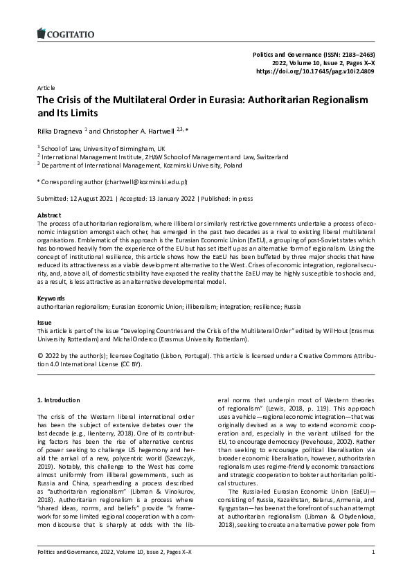 (PDF) The Crisis of the Multilateral Order in Eurasia: Authoritarian ...