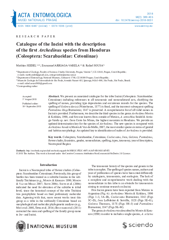 (PDF) Catalogue of the Incini with the description of the first ...