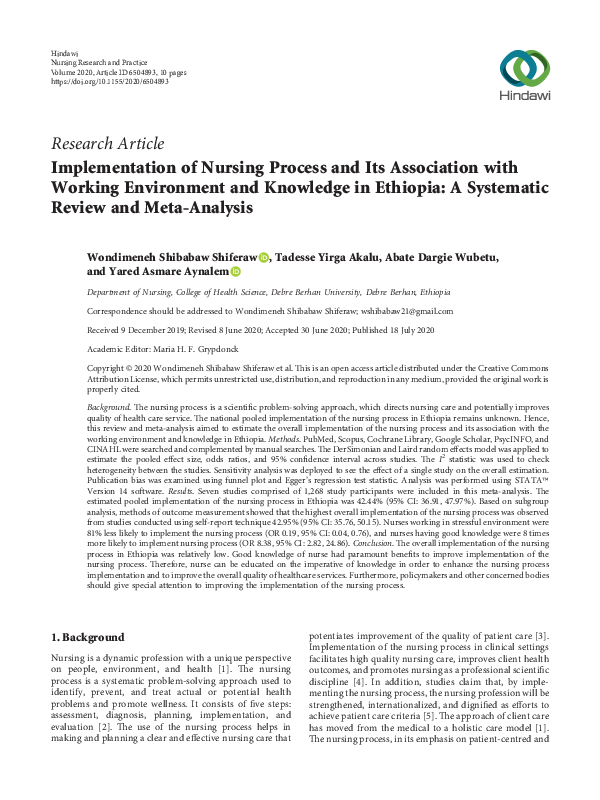 (PDF) Implementation of Nursing Process and Its Association with ...