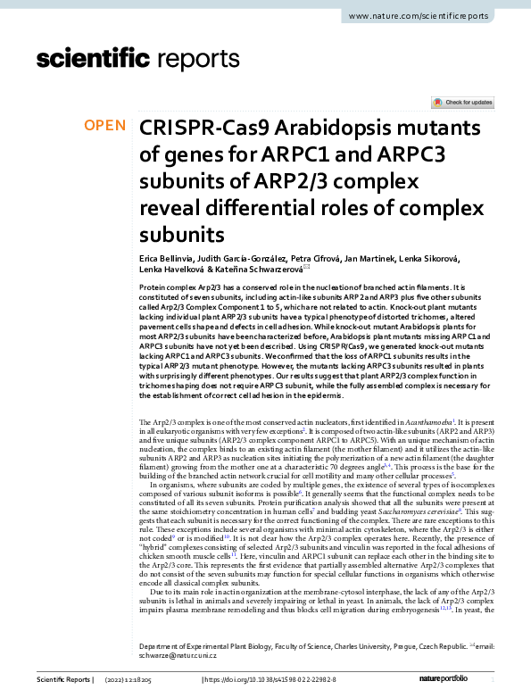 (PDF) CRISPR-Cas9 Arabidopsis mutants of genes for ARPC1 and ARPC3 ...