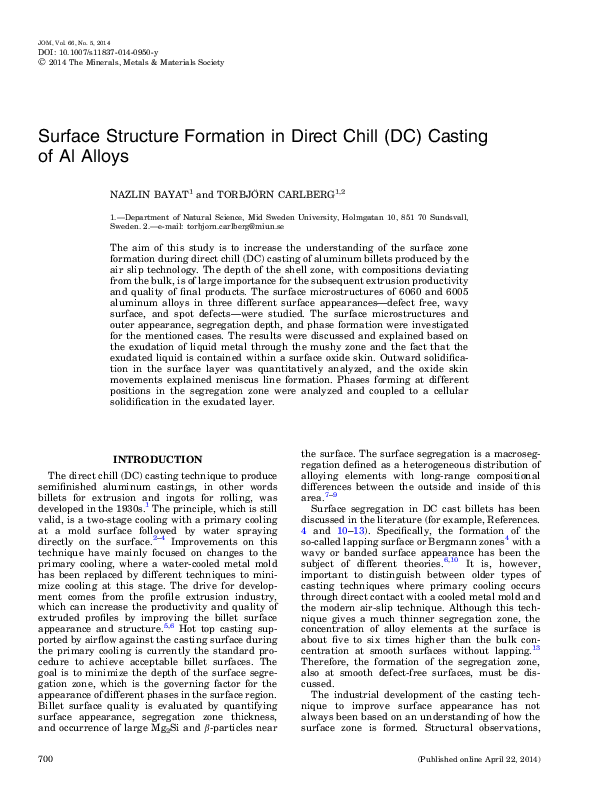 (PDF) Surface Structure Formation in Direct Chill (DC) Casting of Al Alloys