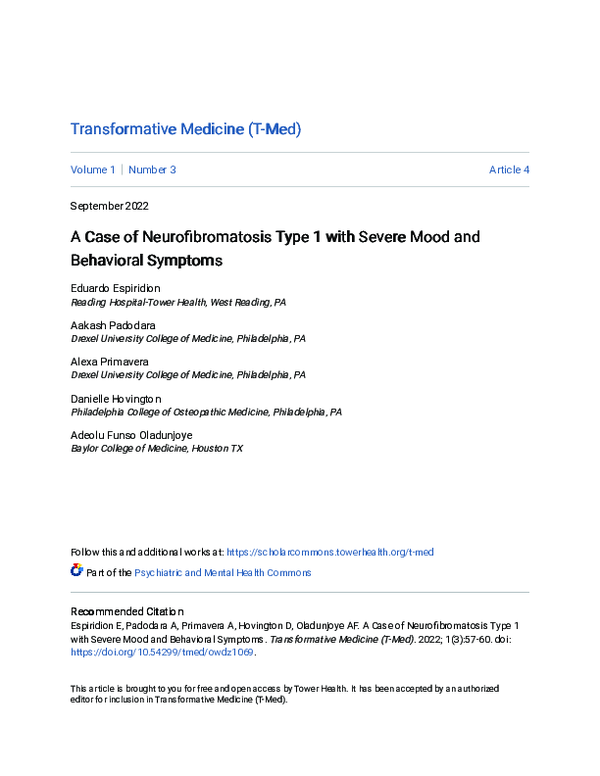 (PDF) A Case of Neurofibromatosis Type 1 with Severe Mood and ...