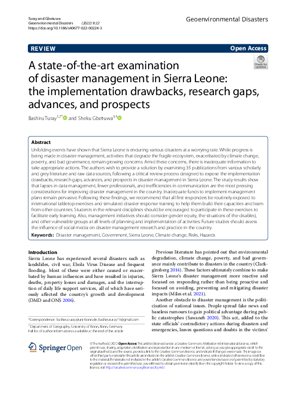 (PDF) A state-of-the-art examination of disaster management in Sierra ...