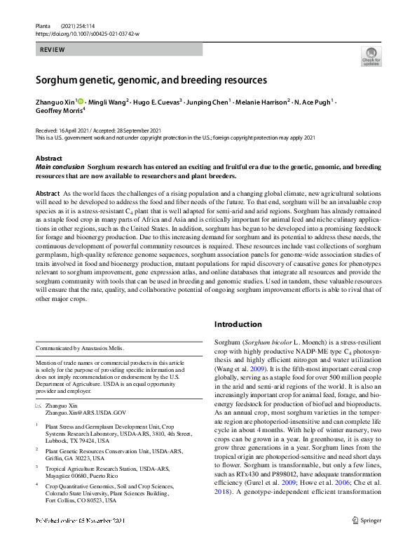 PDF) Sorghum genetic, genomic, and breeding resources