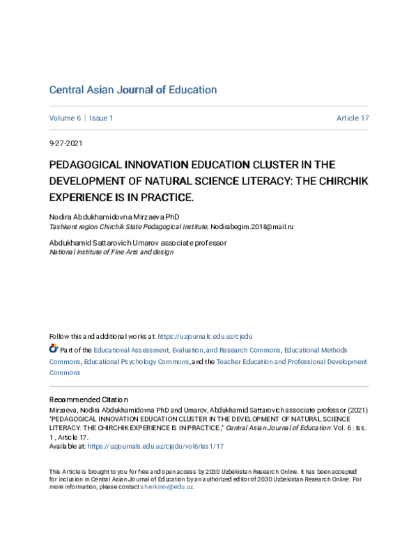 (PDF) Pedagogical Innovation Education Cluster in the Development of ...
