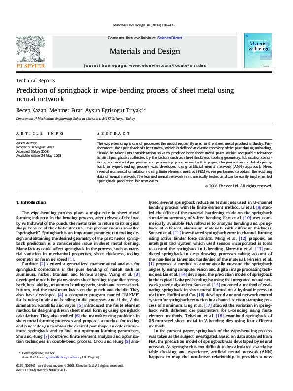 (PDF) Prediction of springback in wipe-bending process of sheet metal ...