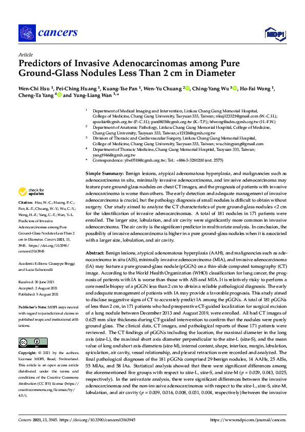 (PDF) Predictors of Invasive Adenocarcinomas among Pure Ground-Glass ...